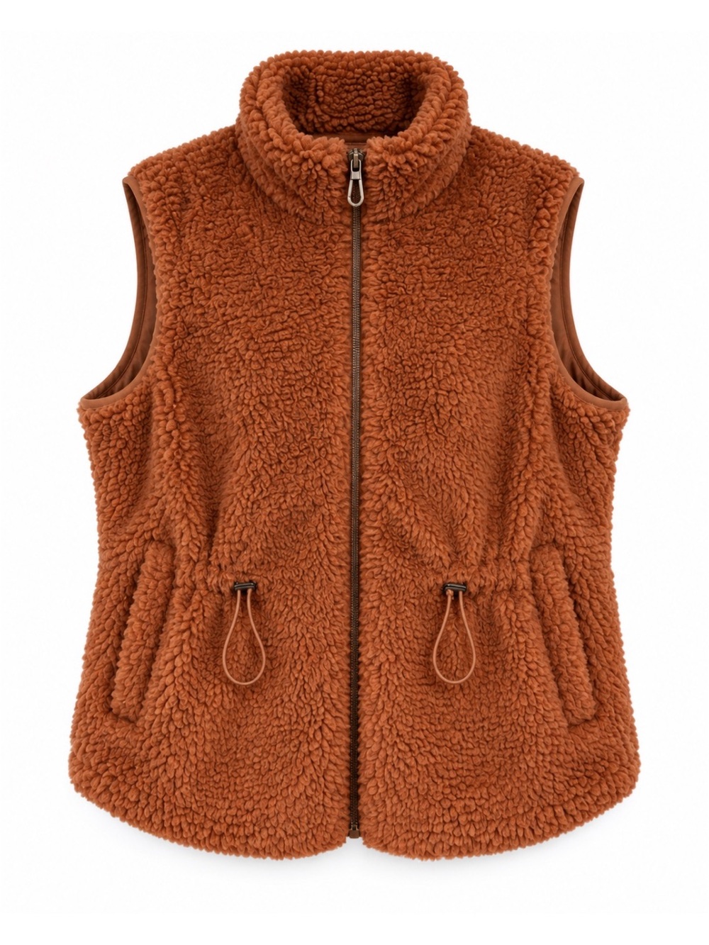 Democracy Rust Red Brown Soft Zip Up Toggle Sherpa Vest Womens 2X